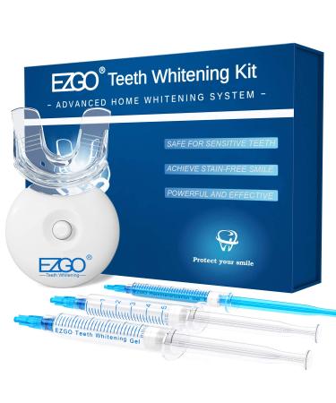 EZGO Teeth Whitening Kit with LED Light  5 X LED Fast-Result Teeth Whitener with Carbamide Peroxide Teeth Whitening Gel  Non-Sensitive Tooth Whitening Kit Remove Stains from Coffee and Soda (blue kit) 1 Count (Pack of 1)