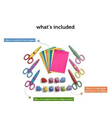 Incraftables 6pcs Decorative Edge Craft Scissors + 10pcs Paper Punch Shapes & Colorful Papers - Perfect for DIY Scrapbooking Projects - Buy Online on GoSupps.com