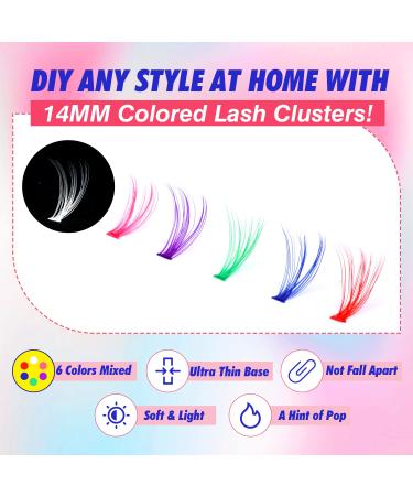 Yawamica Colored D Curl Lash Clusters - 140pcs, 6 Mixed Colors, 14mm DIY Extensions - Buy Online on GoSupps.com