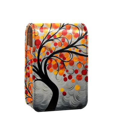 Lipstick Case Leather Lip Gloss Lipstick Organizer with Mirror Mini Lipstick Holder Bag Abstract Autumn Tree Leaf U610d0chan