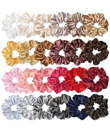 24 Pcs Satin Silk Hair Scrunchies Soft Hair Ties Fashion Hair Bands Hair Bow Ropes Hair Elastic Ponytail Holders Hair Accessories for Women and Girls 4.5 Inch (Pack of 24) Multi-colored