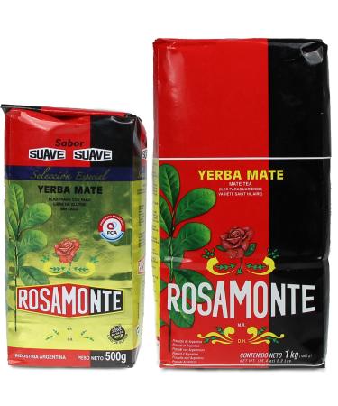 Hreniuk SA (Rosamonte) Yerba Mate Tea Set Rosamonte Traditional 1kg + Rosamonte Suave Special Selection 05 kg Mate Tea from Argentina Mate Tea made from mate leaves mate pieces and finely ground leaves Traditional 1 kg + S