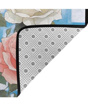 Plaid Background Roses Flannel Non-Slip Floor Mat - 63x48 Inches Comfortable & Lint-Free for Relieving Foot Pressure Ideal for Any Occasion - International Shipping Available - Buy Online on GoSupps.com