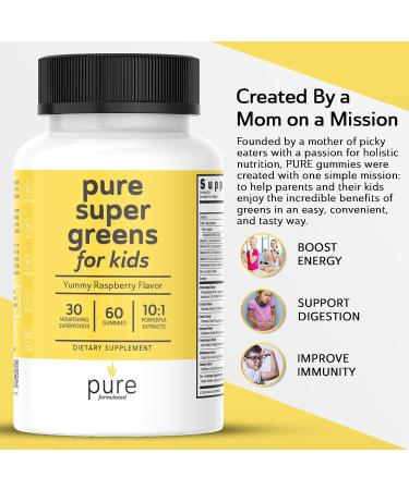 Super Greens Kids Multivitamin Gummies - Digestive & Immune Support, Vegan Chewables with 30 Superfoods, Raspberry Flavor - 60-Day Supply - Buy Online on GoSupps.com