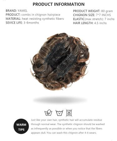 Yamel Chignon Hairpiece Curly Bun Scrunchie 4T30# Darkest Brown to Light Auburn - Updo Combs Synthetic Extensions for Women - Buy Online on GoSupps.com
