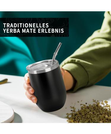 Telanks Mate Becher - 340ml Double-Walled Stainless Steel Yerba Mate Cup with Bombillas & Cleaning Brush | Black - Buy Online on GoSupps.com