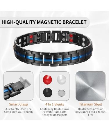MagEnergy Titanium Steel Magnetic Bracelet for Men - Double Row Ultra Strength Magnets, Adjustable Links, Removal Tool - Blue-4 Element Wristband - Buy Online on GoSupps.com