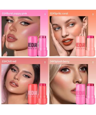 4 Colors Cooling Water Jelly Tint/Blush | Multi-Use Cheek & Lip Gloss | Long-Lasting Vivid Color - Chill (Poppy Pink Coral Berry Red - Buy Online on GoSupps.com