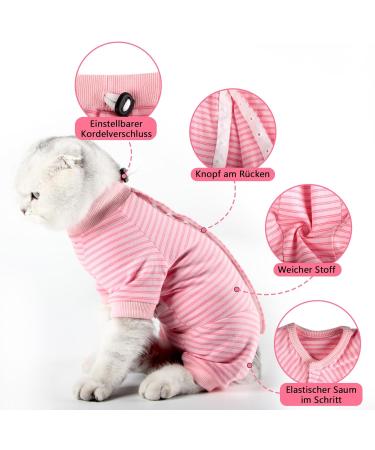 Heywean Long-Sleeved Cat Bodysuit for Post-Operation Care - Pink Striped Cat Clothing for Castrated Cats - Buy Online on GoSupps.com