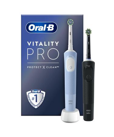Oral-B Vitality Pro 2x Electric Toothbrushes For Adults Christmas Gifts For Women / Him 2 Toothbrush Heads 3 Brushing Modes Including Sensitive Plus 2 Pin UK Plug Black & Blue Black/Blue Duo 1 count (Pack of 1)