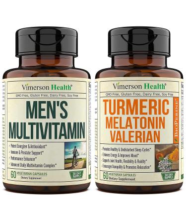 Vimerson Health Mens Multivitamins + Turmeric Melatonin Valerian Bundle for Joint Support and Discomfort Relief Immune Health & Inflammatory Response