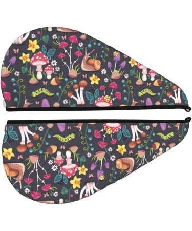Super Absorbent Microfiber Hair Towel for Women | Mushrooms Snails & Butterflies Design | Quick Dry Coral Velvet Wrap for Long Curly & Thick Hair - Buy Online on GoSupps.com