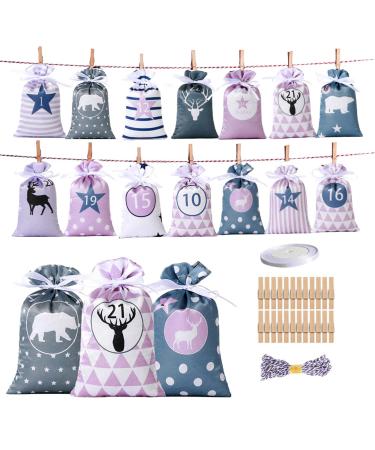 FEIlei Christmas Advent Calendar 24 Days Hanging Advent Calendars DIY Candy Gift Bags for Christmas Party Decorations
