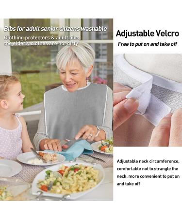 Pozico Adjustable Waterproof Bibs for Adults - 4 Pack Easy to Clean Unisex Terry Cloth with Crumb Catcher Ideal for Seniors - 2 Gray & 2 Blue - Buy Online on GoSupps.com