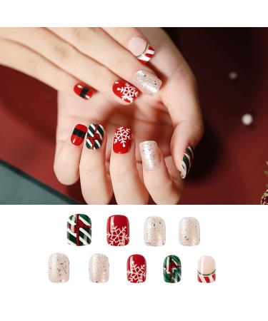 Noverlife 96PCS Winter Holiday Squoval False Nails Kit - Festive Acrylic Nail Tips with Nail Glue for Women & Girls - Buy Online on GoSupps.com