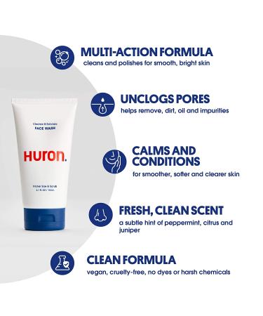 Huron Men's Daily Face Wash - Vegan Creamy Cleanser with Natural Exfoliants, 5.1 fl oz (Pack of 1) - sulfate-free and Conditions Skin - Buy Online on GoSupps.com