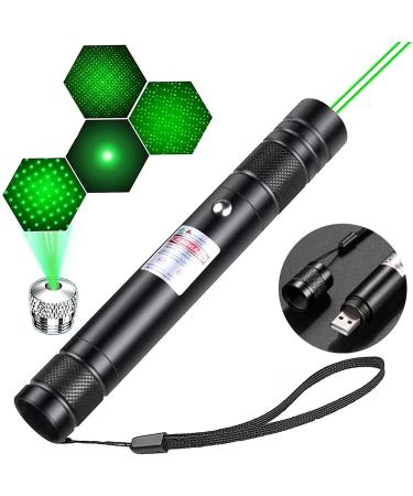 Green Laser Pointer High Power Long Range Adjustable Focus Tactical Strong Green Light Pointer for Indoor Teaching,Outdoor Astronomy Camping Hunting Hiking Travel,Portable Cat Lazer Toy USB Recharge