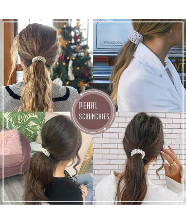 Brinie Pearl Champagne Hair Ties - Pack of 3 Elastic Scrunchies for Women and Girls - Buy Online on GoSupps.com