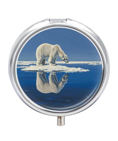 Pill Box Pill Case 3 Compartment Travel Pill Box Standing on Ice Floe Printing Small Pill Box Portable Medicine Pill Case Pill Organizer for Purse & Pocket for Travel Handbag (Round)