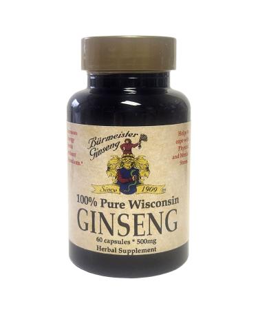 100% Pure WI-Grown American Ginseng Capsules - 60 Count - 500 mg - Increase Energy - Reduces Fatigue