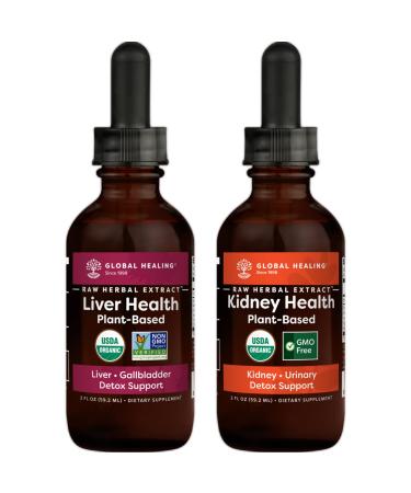 Global Healing Center Liver & Kidney Health Kit - Liquid Supplement Drops Support Liver and Gallbladder Detox & Function and Organic Kidney Cleanse & Urinary Health for Bladder - 2 Fl Oz Each
