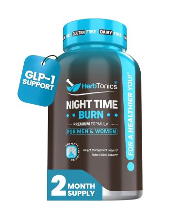 Herbtonics Night Time Burn & Sleep Complex Supports Overnight Metabolism Stress Relief & Deep Sleep. Includes Melatonin Valerian and Green Tea Vegan Bedtime Weight Management (60 Capsules) 1