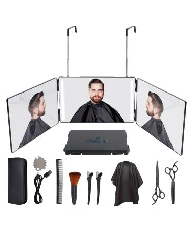 KKOCH BEAUTY 3 Way Mirror with LED Lights  Haircutting Kit  360 Mirror for Braiding and Makeup  Mirror to See Back of Head  Self Cut for Men Women Kids
