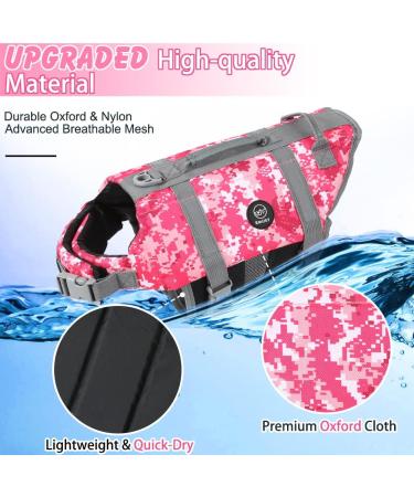 Emust Dog Chimney: Reflective Adjustable Buoyant Swim Vest with Rescue Handle - New Pink Camouflage - Buy Online on GoSupps.com