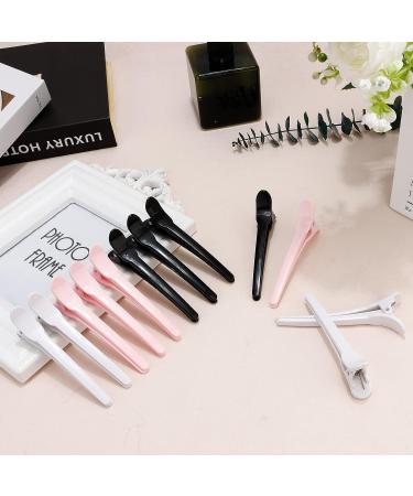 BAHABY 12 Pcs Non-Slip Plastic Duck Billed Hair Clips for Styling - Black/White/Pink | Perfect for Deep Conditioning, Blow Drying, Cutting, Coloring, and Styling - Buy Online on GoSupps.com