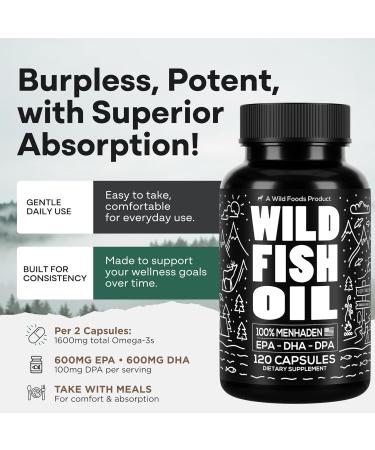 Wild Foods Omega 3 Fish Oil Supplement, 120 Capsules (1 pk) | Wild Caught, Burpless, Odorless, Non-GMO, Gluten Free | DPA, DHA, EPA Triple Strength Heart & Joint Nutrition for Women & Men 120 Count (Pack of 1) - Buy Online on GoSupps.com