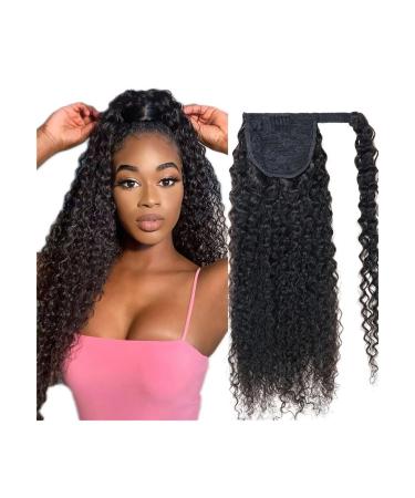Ponytail Hair Extension Human Hair Extensions Kinky Curly Ponytail Wrap Around Long Ponytail Extension Natural Color Clip in Remy Hair Extensions for Black Woman Ponytail Hairpiece (Size : 18inch 100 18inch 100g
