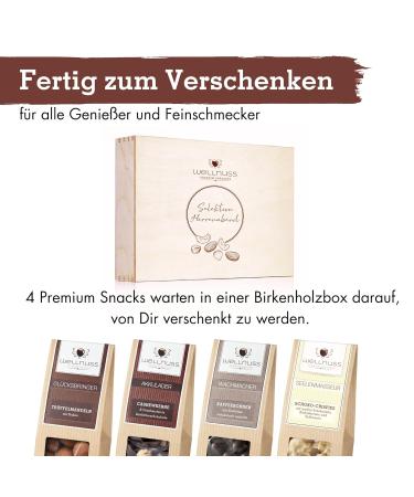 Premium Men's Evening Chocolate Gift Set | 4 Gourmet Snacks in Birch Wood Box | Perfect Gift for Him - Dad Brother Grandpa | Wellnut - Buy Online on GoSupps.com