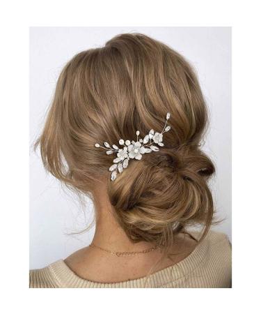 Bridal Hair Comb Silver Flower Wedding Hairpiece Crystal Side Combs for Women - A-Silver - Buy Online on GoSupps.com