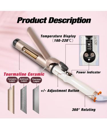 Ten-Tatent 38mm Ceramic Tourmaline Curling Tongs | Dual Voltage Curling Iron for Long & Short Hair | Adjustable Heat Settings | White - Buy Online on GoSupps.com