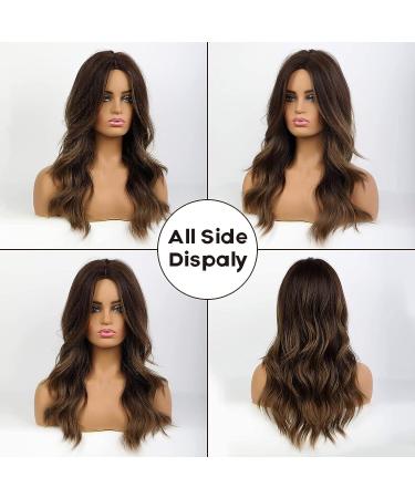 Blonde Unicorn Ombre Brown Long Wavy Curly Synthetic Wig - Shoulder Length Middle Part Women's Wig in Dark Brown Medium Length - Buy Online on GoSupps.com