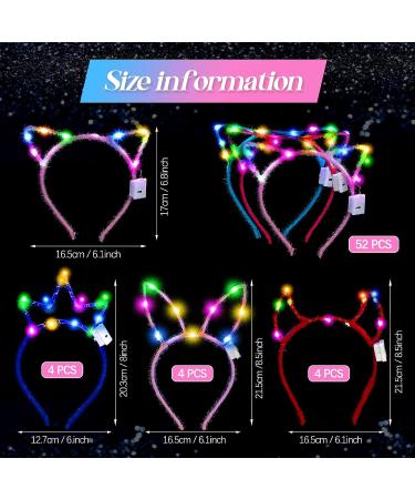 64-Piece LED Light Up Cat Ears Headband Bulk - Glow in the Dark Luminous Hairbands for Women, Girls, Adults - Perfect Valentine's Day Party Supplies - Buy Online on GoSupps.com