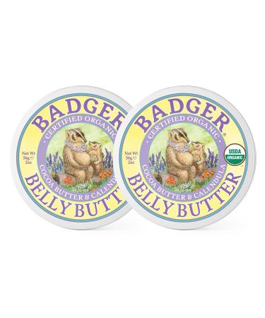 Badger - Belly Butter, Cocoa Butter & Calendula, Certified Organic Belly Butter, Vitamin E Belly Butter, Coconut Oil Belly Butter, Pregnant Belly Butter for Stretched Skin, 2oz - 2-Pack 2 Ounce (Pack of 2)