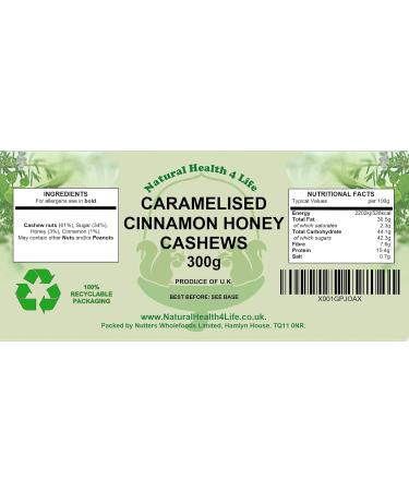 Natural Health 4 Life Caramelised Cinnamon Honey Cashews 300g - Buy Online on GoSupps.com