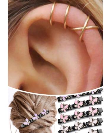 8pcs Sparkling Crystal Stone Braided Hair Clips for Women - Butterfly Design with 3 Small Clips - Ideal for Thick Hair - Includes Extra Ear Bone Clips - Buy Online on GoSupps.com