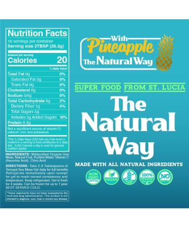 Organic Sea Moss Gel (Pineapple Flavor) - 16 oz - Wildcrafted from St. Lucia - Yemaya The Natural Way - Buy Online on GoSupps.com