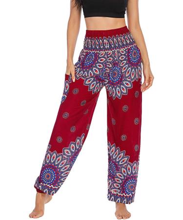 IKFIVQD White Boho Print High Waisted Leggings | Women's Hippie PJs for Yoga & Lounge | Red One Size - Buy Online on GoSupps.com