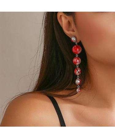Feylie Halloween Blood Stained Pearl Earrings | Long Tassel Drops | Imitation Barrels Quasten Jewelry for Women & Girls - Buy Online on GoSupps.com
