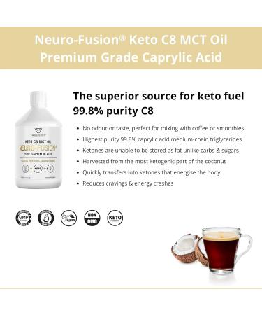 Keto C8 MCT Oil - Pure C8 Caprylic Acid not C10 - Make MCT Oil Ketogenic Bulletproof Coffee - Energy Boosting Ketones - Low Carb Keto Food - MCT Oil Vegan - 500ml by Wellology - Buy Online on GoSupps.com