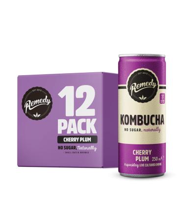 Remedy Kombucha Tea - Cherry Plum - Sparkling Live Cultured Drink - Naturally Sugar Free Soft Drink - Prime Probiotic Drink for Gut Health - 12 x 250ml Cherry Plum 12x250ml - Buy Online on GoSupps.com