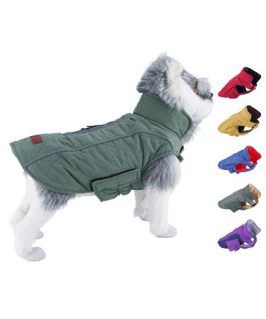 ThinkPet Dog Winter Cold Weather Coats - Cozy Waterproof Windproof Reversible Winter Dog Jacket, Thick Padded Warm Coat Reflective Vest Clothes for Puppy Small Medium Large Dogs L(Chest 21-22", Back 14" ) A-Green