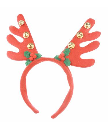 Glamour Girlz Unisex Womens Mens Festive Christmas Nativity Costume Outfit Party Headband Hair Hoop Alice Band Hairband Deeley Springs Bopper Plush Deer Antler Ears Reindeer Bells Holly Red