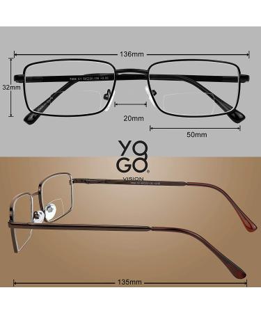2 Pack Metal Full Rim Bifocal Reading Glasses for Men and Women +1.5 Black/Brown - Buy Online on GoSupps.com