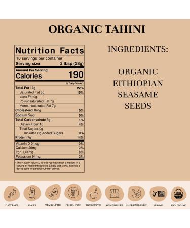 Seed + Mill Organic Tahini Sauce - Vegan, Kosher, Non-GMO, Keto, Paleo, Whole30, Gluten Free - 16oz Silky Smooth Texture - Perfect for Hummus, Dips, Dressings, Falafel, and Halvah - 1 Pound Pack - Buy Online on GoSupps.com