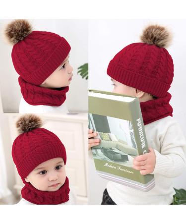 Yinuoday 2PCS Toddler Baby Knit Hat Scarf Set - Winter Warm Beanie Cap with Circle Loop Scarf Neckwarmer in Red - Buy Online on GoSupps.com