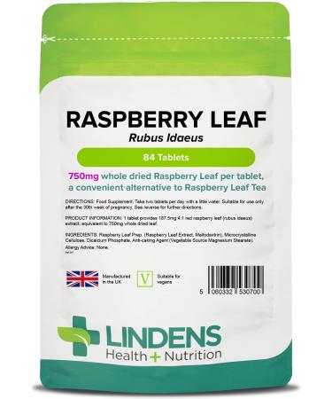Lindens Raspberry Leaf 750mg - 84 Tablets (6 Week Supply) - Suitable for Use After The Third Trimester of Pregnancy & Beyond Birth and Tablets are More Convenient Than Tea - Letterbox Friendly